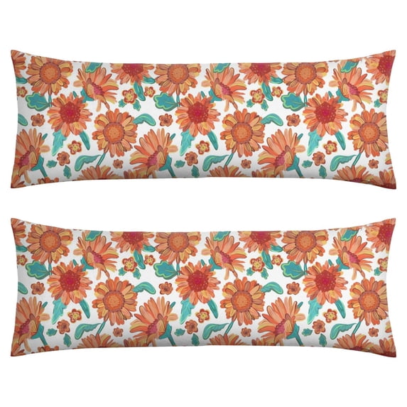 Golden Sunflower Print Pillow Cover 20x54 - Invisible Zipper Closure - Soft Cozy Fabric for Full Body Support