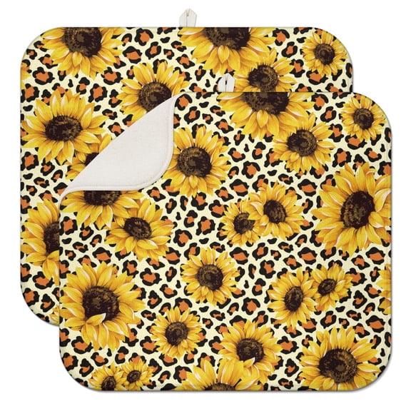 Golden Sunflower and Wildflower Pattern Coffee Mat – Durable Microfiber Spill Mat, Scratch Protection Dish Drying Pad for Home Kitchens