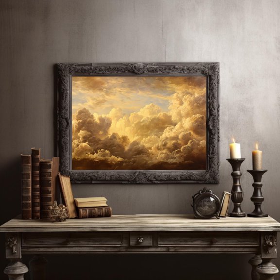Golden Sunrise Clouds In Poster A Soft Painted Sky , Poster Print Only