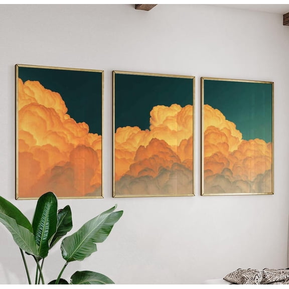 Golden Sunset Clouds Dramatic Sky Prints Version 3 Set 3 Stretched Canvas 16x24