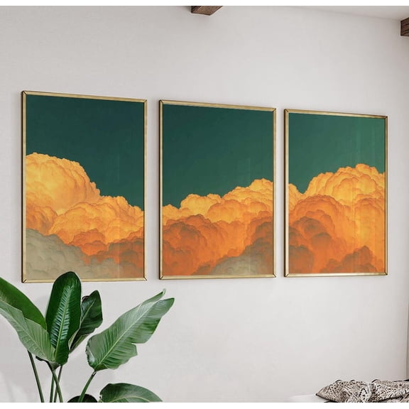 Golden Sunset Clouds Dramatic Sky Prints Version 4 Set 3 Stretched Canvas 8x12