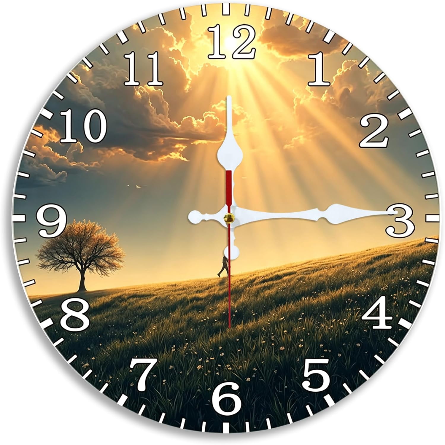 Golden Sunset Meadow Hiker Scene Wall Clock Art Print, Silent Non ...