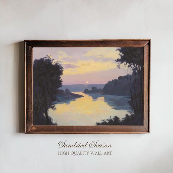 Golden Sunset Over River Soft Impressionist Landscape Dreamy Nature, Unframed Paper Poster 8x10in