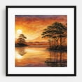 thumbnail image 1 of Golden Sunset Over Tranquil Lake - Painting Sunset Watercolor Landscape Lake Autumn Nature Scenic Black Framed Wall Art Print 10 x 10 inches, 1 of 3