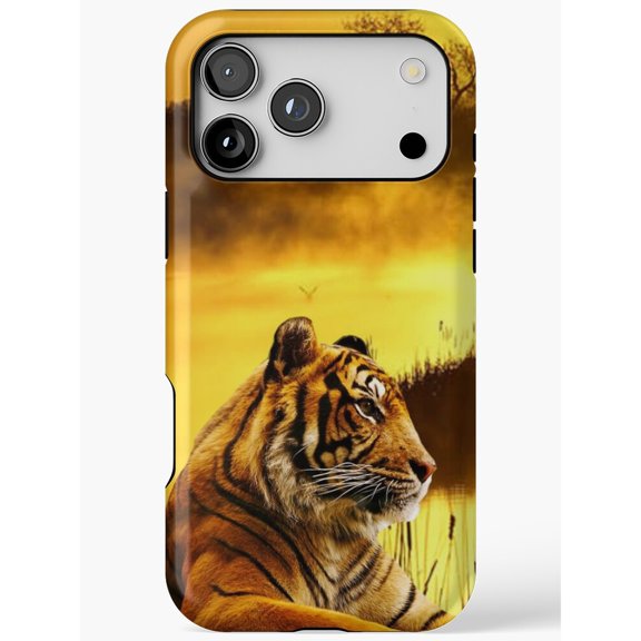Golden Sunset Tiger by the Water Tough Case for Apple iPhone, Polycarbonate Shell with TPU Liner