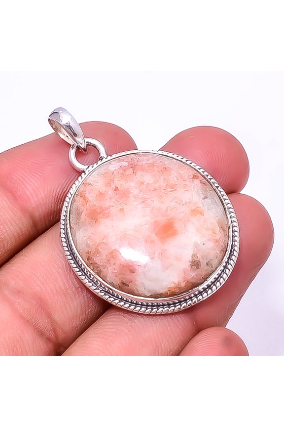 Golden Sunstone -Madagascar 925 Sterling Silver Pendant 1.68", Orange Golden Sunstone Pendant P_8028_325_13