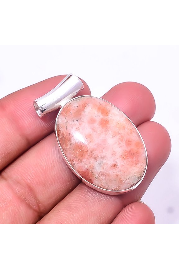 Golden Sunstone -Madagascar 925 Sterling Silver Pendant 1.56", Orange Golden Sunstone Pendant P_7997_323_24