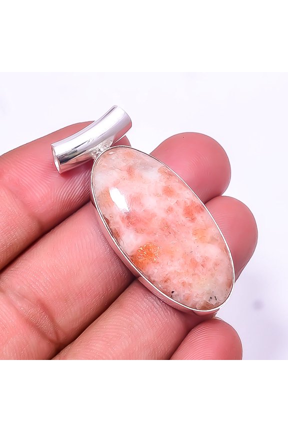 Golden Sunstone -Madagascar 925 Sterling Silver Pendant 1.76", Orange Golden Sunstone Pendant P_7997_323_37