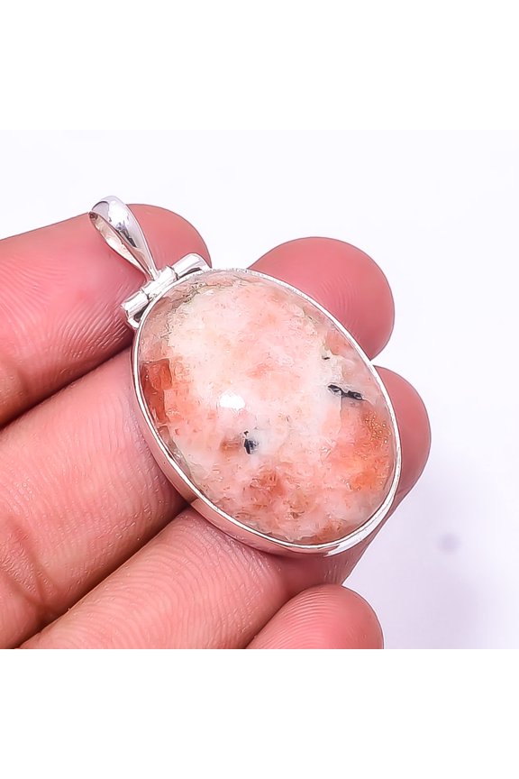 Golden Sunstone -Madagascar 925 Sterling Silver Pendant 1.76", Orange Golden Sunstone Pendant P_8051_324_17