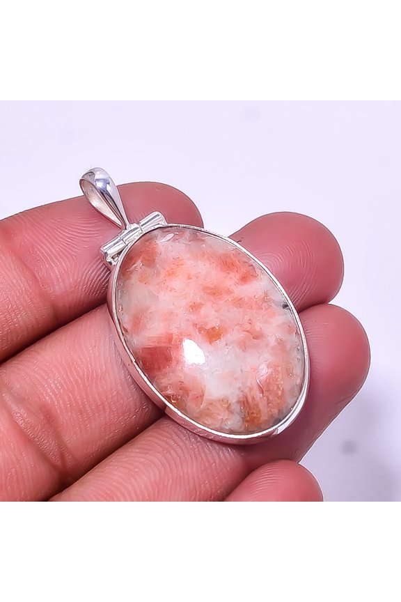 Golden Sunstone -Madagascar 925 Sterling Silver Pendant 1.76", Orange Golden Sunstone Pendant P_8051_324_29