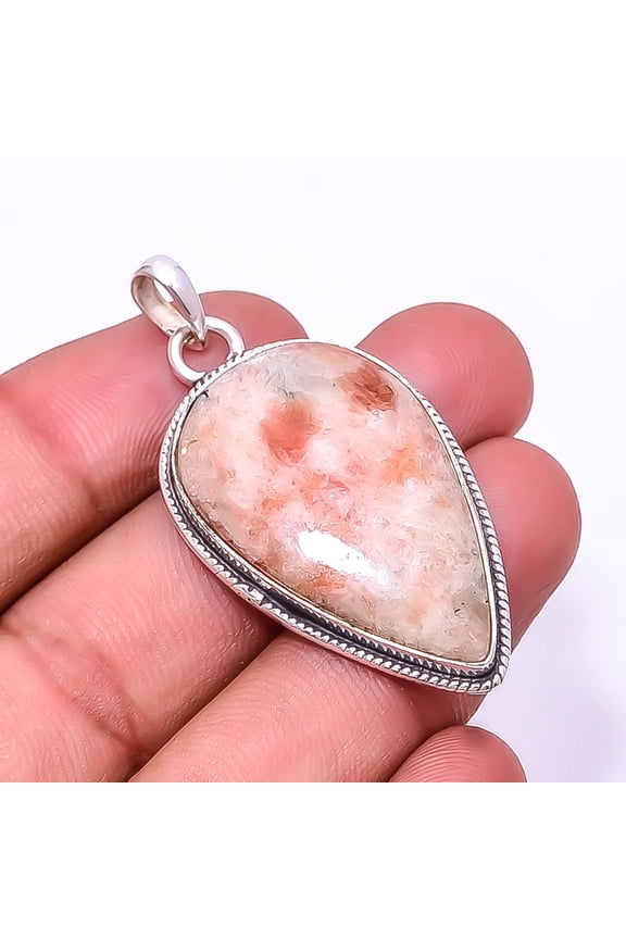 Golden Sunstone -Madagascar 925 Sterling Silver Pendant 1.95", Orange Golden Sunstone Pendant P_8028_325_59