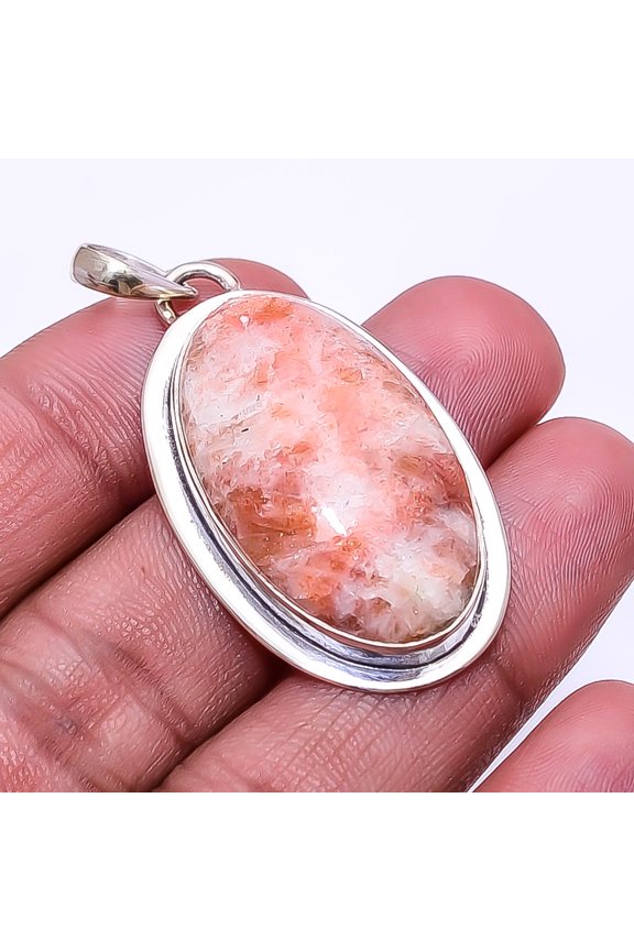 Golden Sunstone -Madagascar Designer Handmade 925 Sterling Silver Pendant 1.95", Orange Golden Sunstone Pendant P_8054_320_54