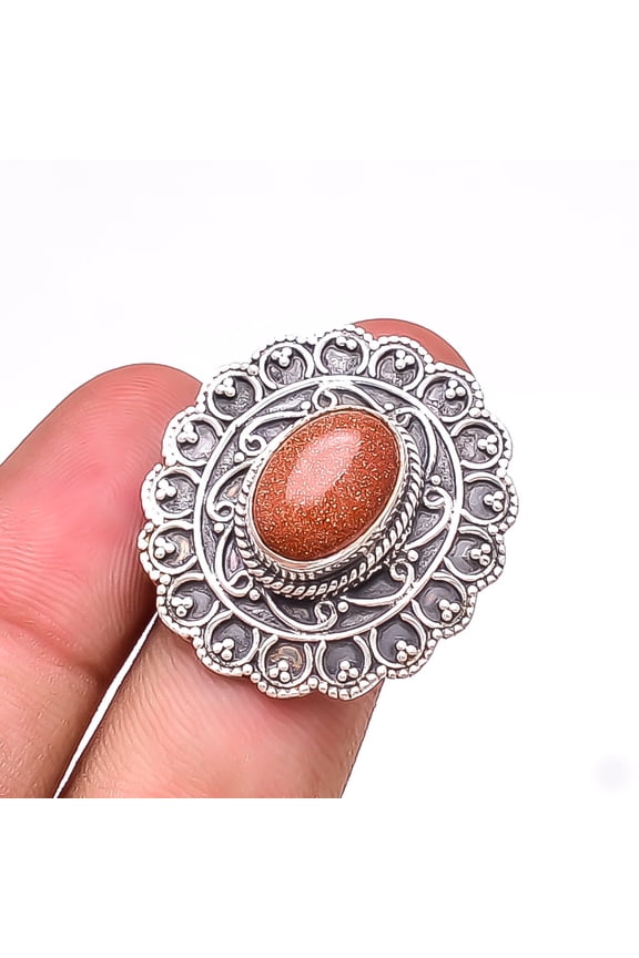 Golden Sunstone - Madagascar Handmade Oxidised 925 Sterling Silver Ring S.10 R24