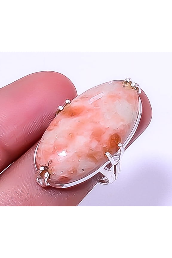 Golden Sunstone - Oregon 925 Silver Plated Handmade Solitaire Ring 7 R7919-469, Valentine's Day Gift, Birthday Gift, Beautiful Jewelry For Woman