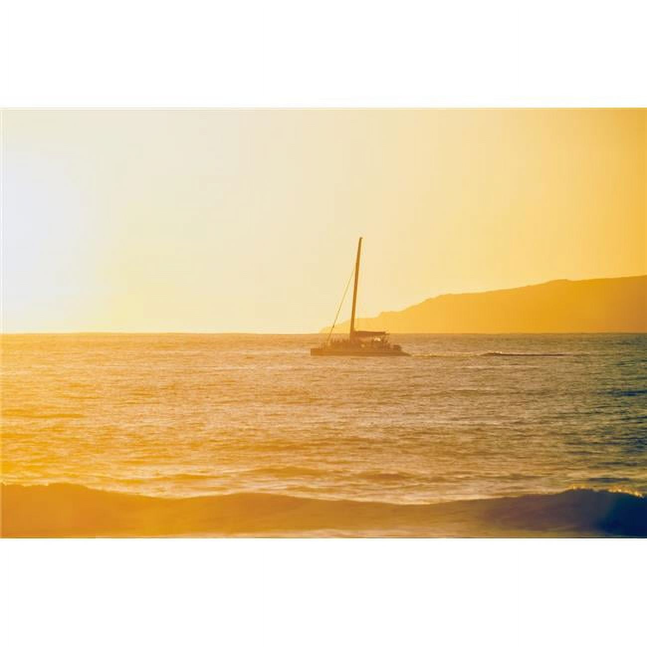 Golden Surf Visible From Barking Sands Beach With Catamaran Crossing 