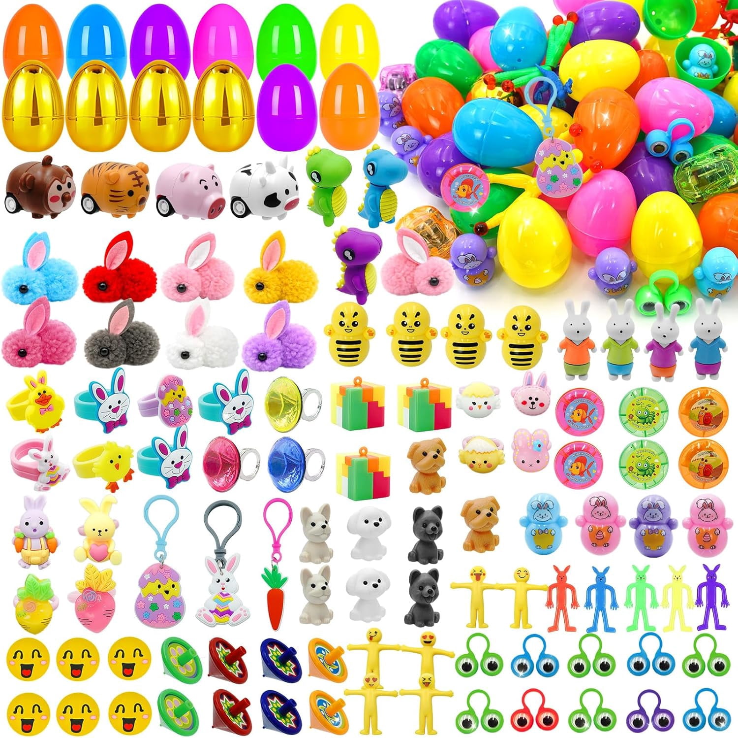 [Golden Surprise Eggs] 100 PCS Prefilled Easter Eggs with Assorted Toys Inside, Plastic Easter Eggs Fillers with Toys for Kid Toddler Boys Girls Easter Basket Stuffers Party Favors
