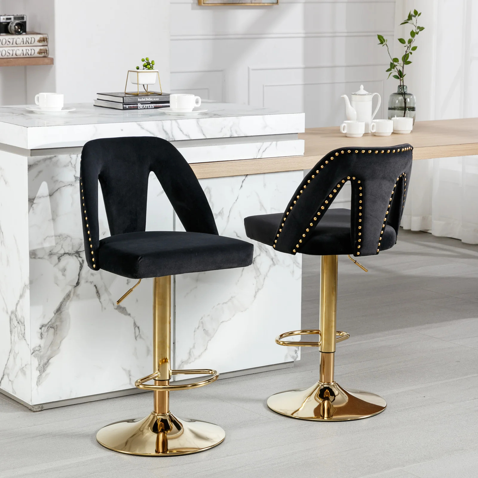 Golden Swivel Velvet Barstools Adjusatble Seat Height from 2533 Inch