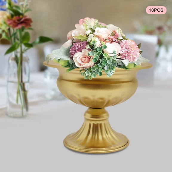 Golden Table Vases, 10-Pack Iron Construction with Paint Baking Finish, 12cm Height and Stable Base, Ideal for Events and Restaurants