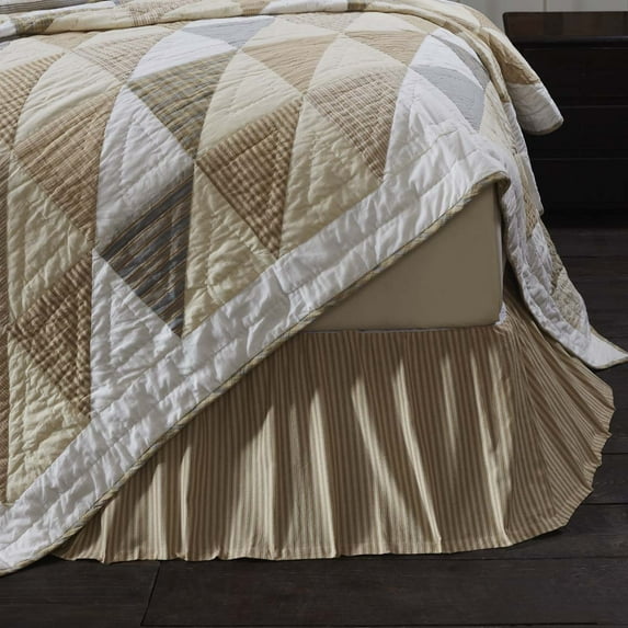 Golden Tan Farmhouse Bedding Joanna Ticking Stripe Cotton Split Corners Gathered Striped Twin Bed Skirt