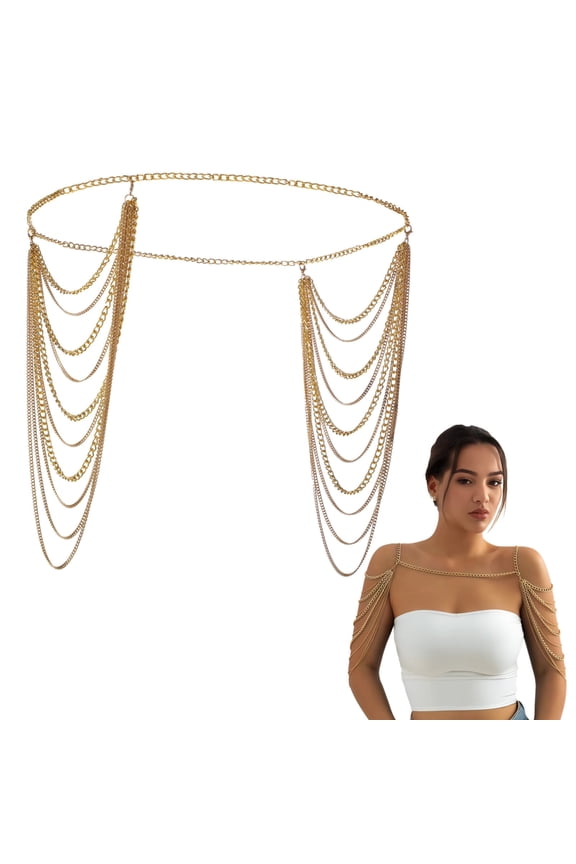 Golden Tassel Body Chain for Women, Layered Shoulder Chain Jewelry, Adjustable Shawl Necklace, Perfect for Weddings, Parties, and Fashion Accessories