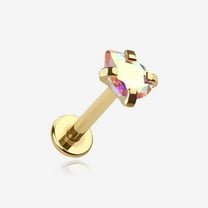 Golden Teardrop Prong Set Sparkle Top Internally Threaded Labret Flat Back Stud