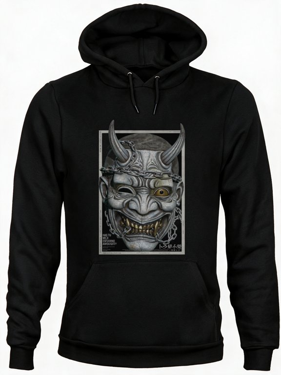 Golden Teeth Oni Mask Graphic Hoodie