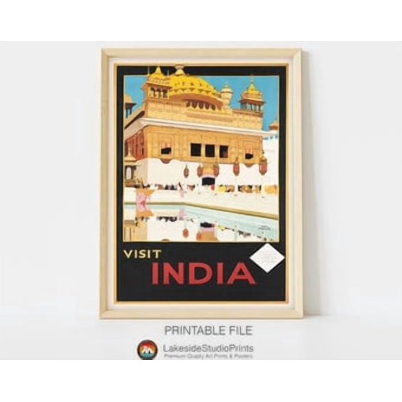 Golden Temple Amristar Wall Art Print, Visit India Retro Travel And Cultural Decor