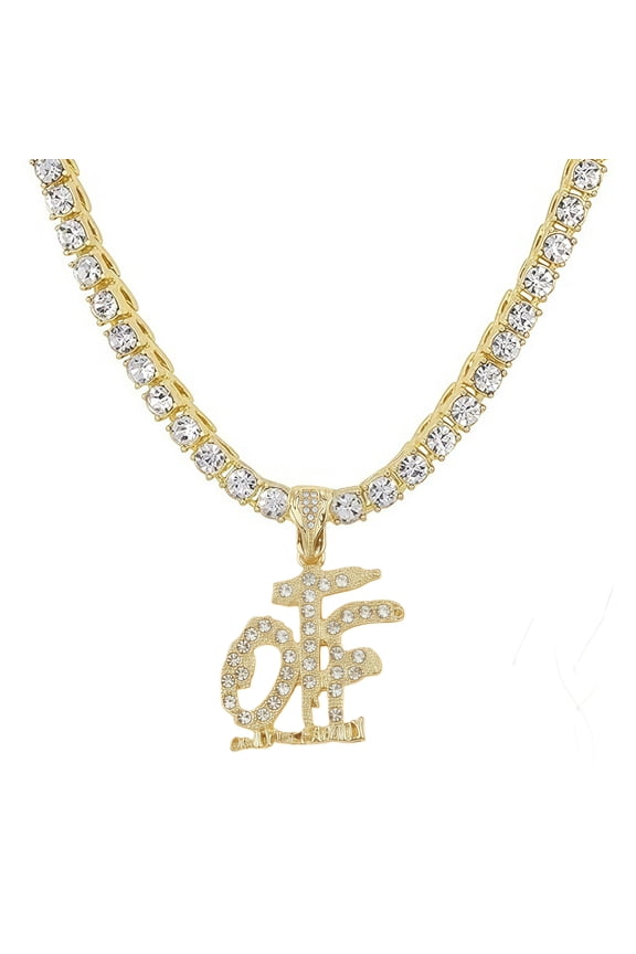 Golden Tennis Chain hip-hop OTF Necklace for Men Women, Rhinestone Tennis Necklaces for Women and Teens,Tennis and Cuban Link Chains23.36 Inches