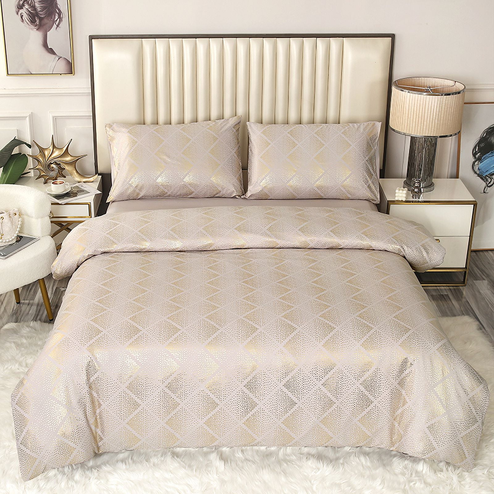 Golden Texture Applique Art Duvet Cover Set King Double Full Twin