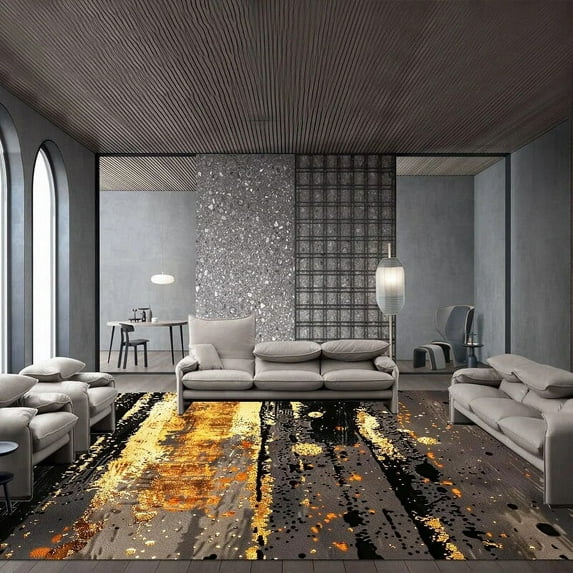 Golden Texture Living Room Carpets Abstract Splash Ink Bedroom Decoration Rug Art Creativity Home Decor Washable Floor Mat ковер