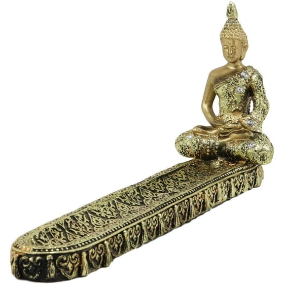 Golden Thai Buddha Amitabha Meditating in Dhyana Mudra Incense Holder Statue