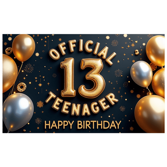 Golden Theme 13th Birthday Banner Decorative Design Teenager Milestone Celebration for Birthday Party Event Decoration Indoor Celebration