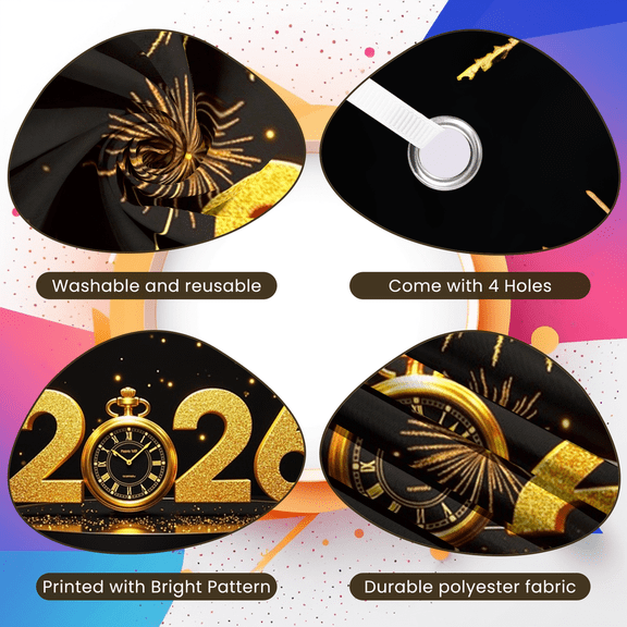 Golden Theme 2026 New Year Countdown Backdrop Clock Design Festive Decoration Celebration Banner for New Year's Eve Party Holiday Celebration Indoor Decoration
