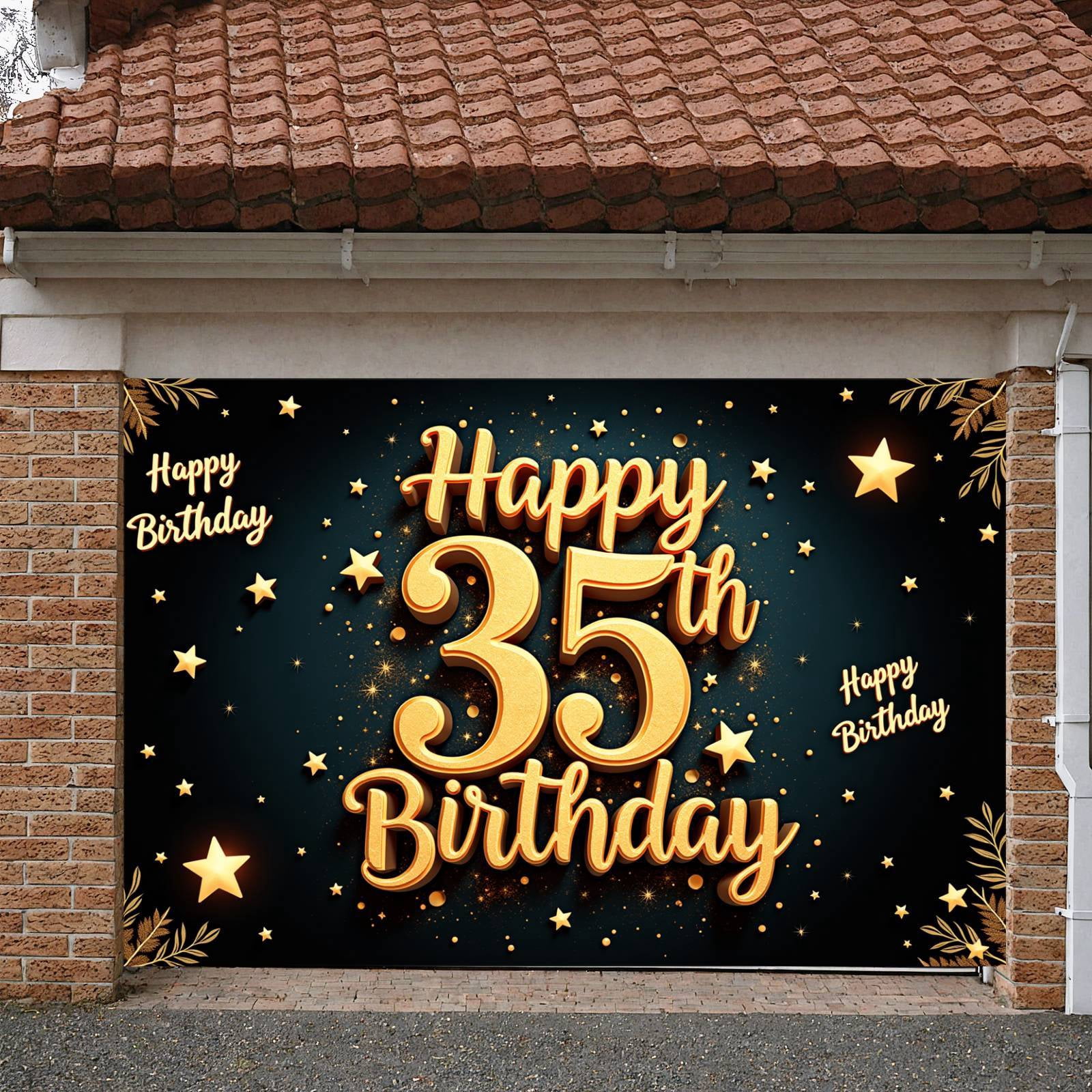 Golden Theme 35th Birthday Banner Starry Design Birthday Backdrop ...