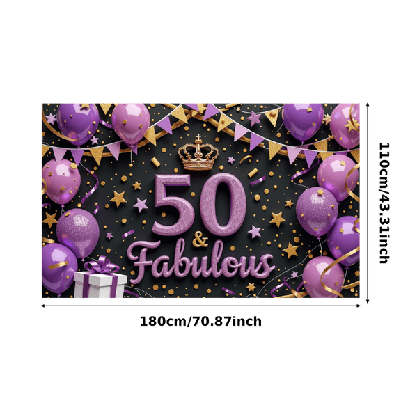 Golden Theme 50 & Fabulous Glitter Banner for Birthday Party Celebration Indoor Decoration