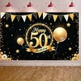 thumbnail image 1 of Golden Theme 50th Birthday Banner Star Decor Golden Birthday Display Balloon Design Triangle Banner Backdrop for 50th Birthday Party Adult Celebration Anniversary Event, 1 of 7
