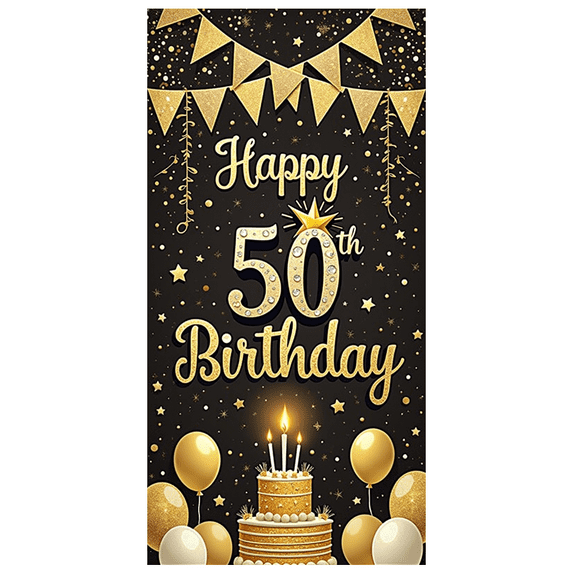 Golden Theme Banner Decorative 50th Birthday Celebration Cake for Birthday Party Indoor Decoration Party Celebration