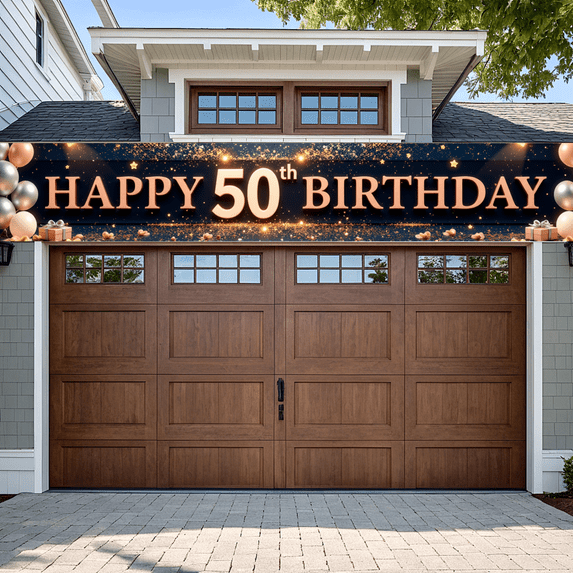 Golden Theme Banner Decorative Gift Design Elegant Celebration 50th Birthday Banner for Birthday Party Event Decoration Photo Shoot