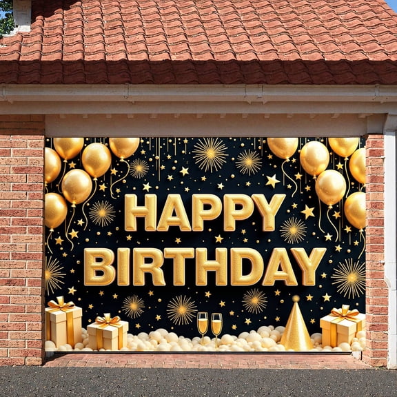 Golden Theme Banner Glittery Style Party Backdrop Star Pattern Firework Design Festive Background for Birthday Party Indoor Decoration Photo Shoot