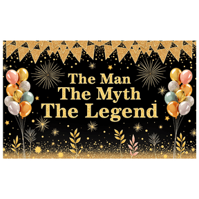 Golden Theme Birthday Banner Glitter Design The Man The Myth The Legend for Celebration Indoor Party Event