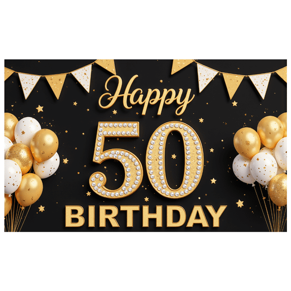 Golden Theme Birthday Party Banner Happy 50th Celebration Banner for Milestone Event Indoor Decoration Anniversary