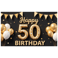 thumbnail image 1 of Golden Theme Birthday Party Banner Happy 50th Celebration Banner for Milestone Event Indoor Decoration Anniversary, 1 of 8