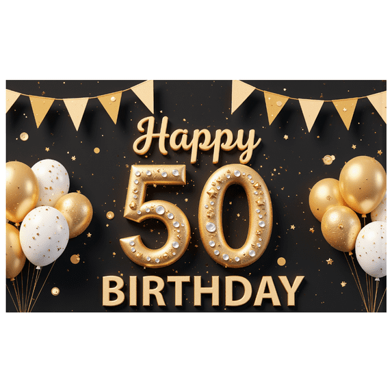 Golden Theme Birthday Party Banner Happy 50th Celebration Banner for Milestone Event Indoor Decoration Anniversary