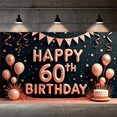 thumbnail image 1 of Golden Theme Happy 60th Birthday Banner Decorative Milestone Event Party Decoration for Adult Birthday Anniversary Celebration, 1 of 9