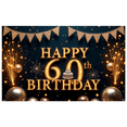 thumbnail image 1 of Golden Theme Happy 60th Birthday Banner Decorative Milestone Event Party Decoration for Adult Birthday Anniversary Celebration, 1 of 8