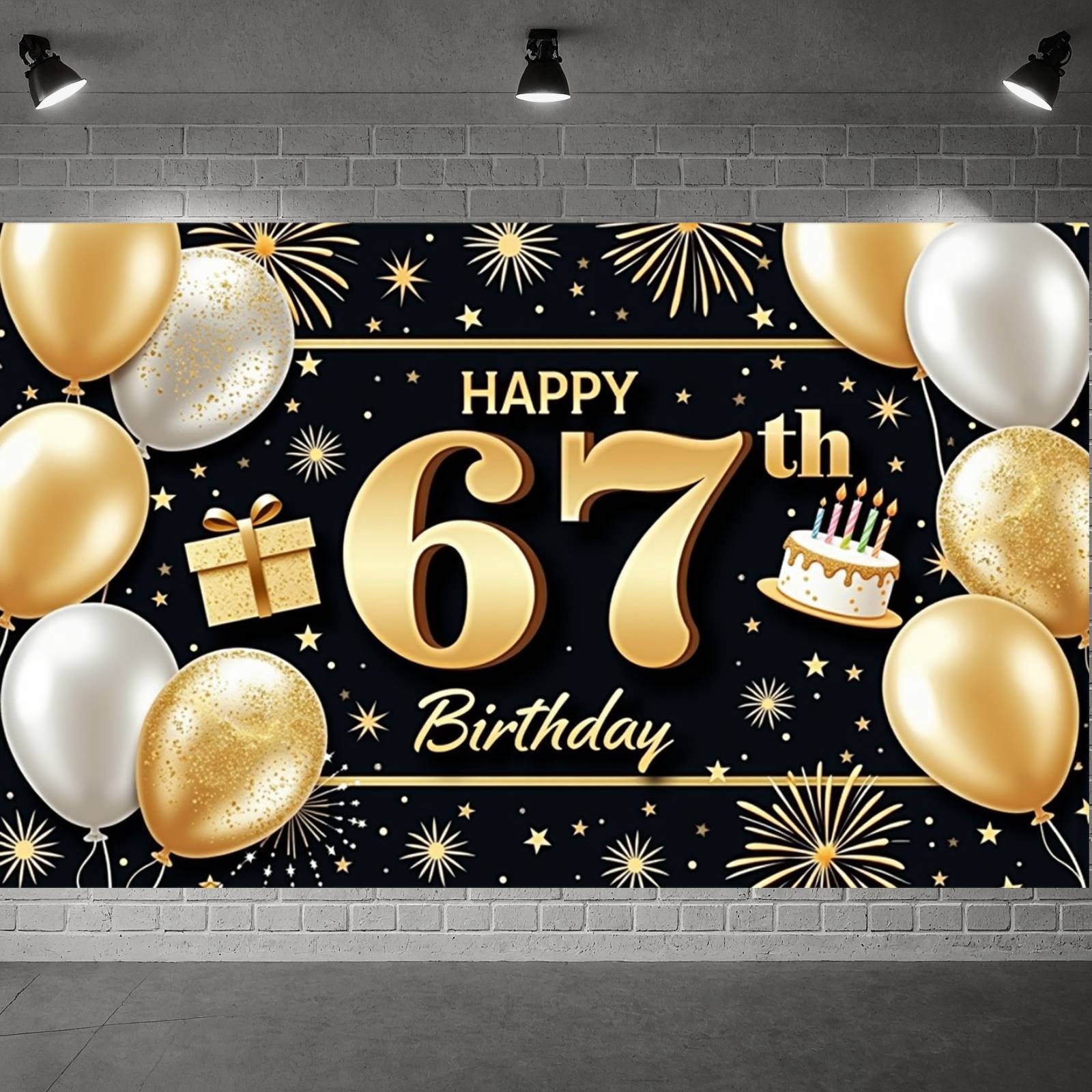 67th Golden Theme Happy 67th Birthday Banner Black Background 67th Birthday ...