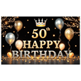 thumbnail image 1 of Golden Theme Happy Birthday Banner Crown Design 50th Celebration Balloon Decorations for Birthday Party Milestone Celebration Indoor Decoration, 1 of 8