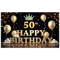 thumbnail image 1 of Golden Theme Happy Birthday Banner Crown Design 50th Celebration Balloon Decorations for Birthday Party Milestone Celebration Indoor Decoration, 1 of 8