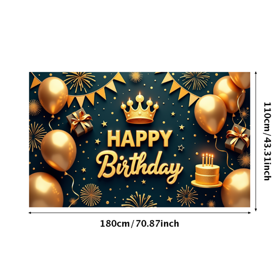 Golden Theme Happy Birthday Banner Decorative Design Crown Element Party Backdrop for Birthday Party Indoor Decoration Photo Shoot