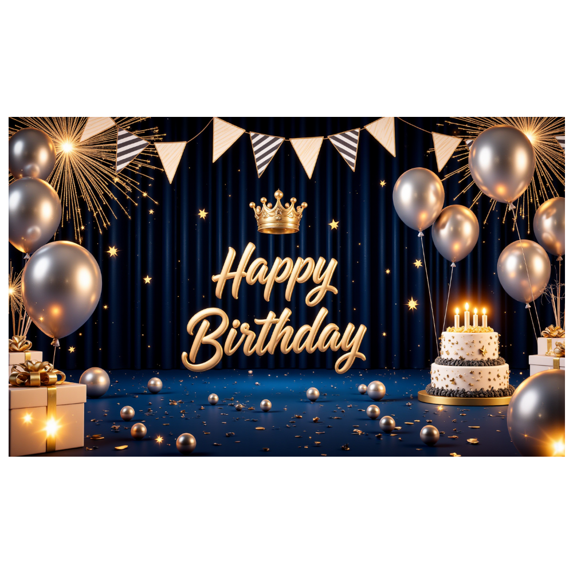 Golden Theme Happy Birthday Banner Decorative Design Crown Element Party Backdrop for Birthday Party Indoor Decoration Photo Shoot